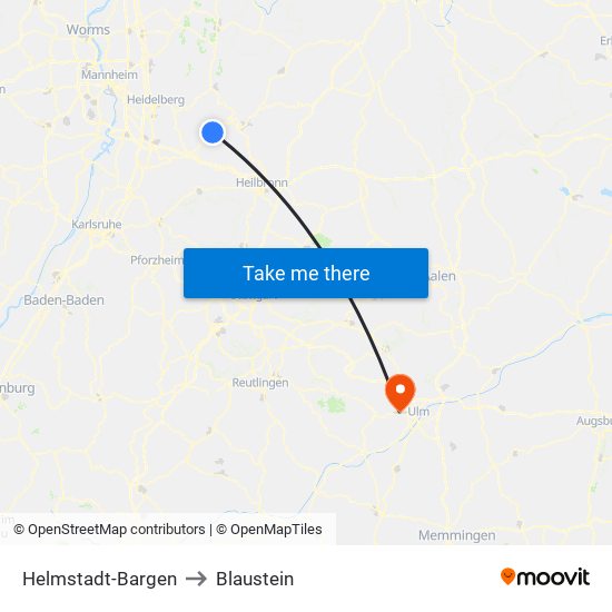 Helmstadt-Bargen to Blaustein map