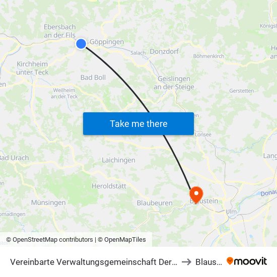 Vereinbarte Verwaltungsgemeinschaft Der Stadt Uhingen to Blaustein map