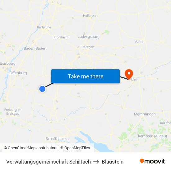 Verwaltungsgemeinschaft Schiltach to Blaustein map