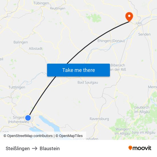 Steißlingen to Blaustein map