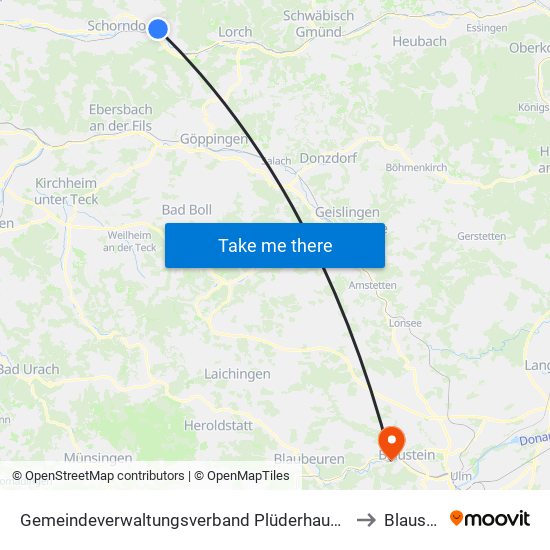 Gemeindeverwaltungsverband Plüderhausen-Urbach to Blaustein map