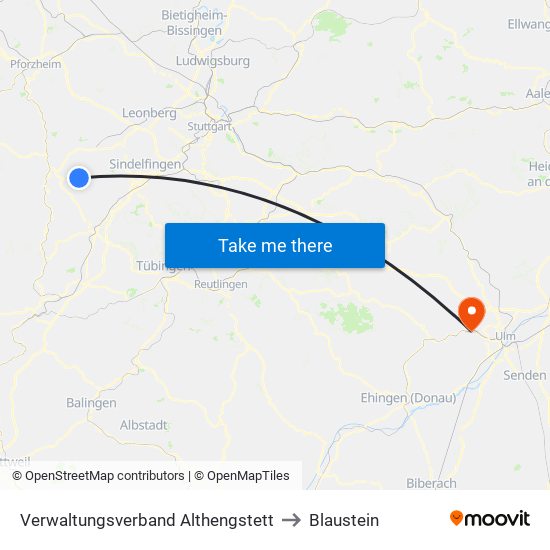 Verwaltungsverband Althengstett to Blaustein map