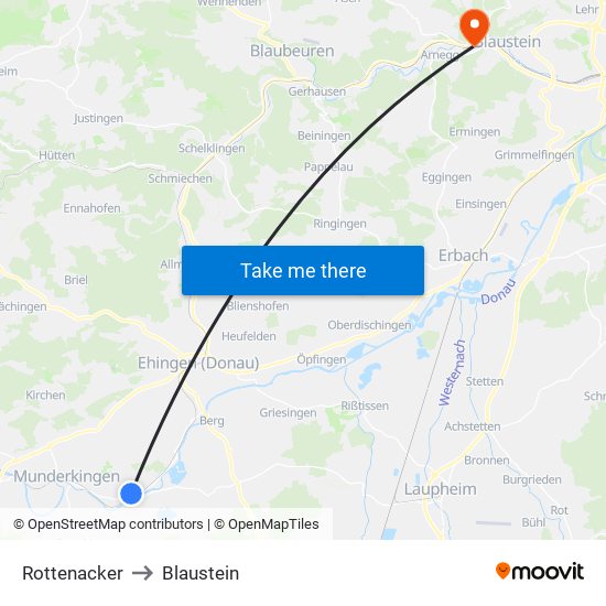 Rottenacker to Blaustein map