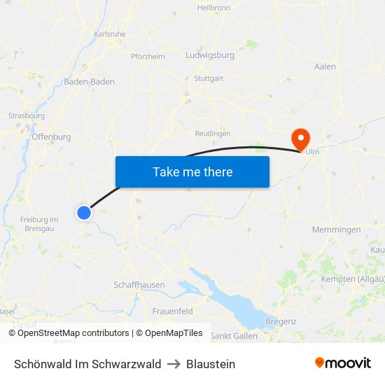 Schönwald Im Schwarzwald to Blaustein map