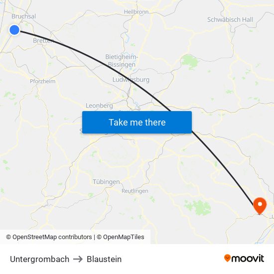 Untergrombach to Blaustein map