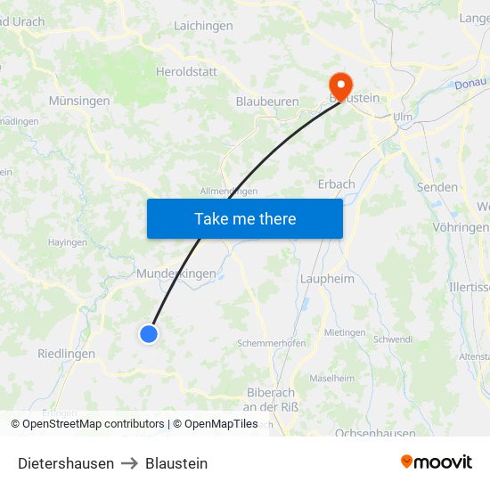 Dietershausen to Blaustein map