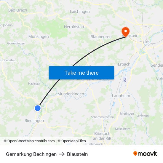 Gemarkung Bechingen to Blaustein map