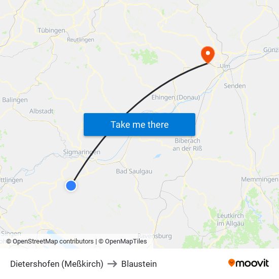 Dietershofen (Meßkirch) to Blaustein map