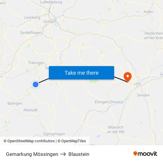 Gemarkung Mössingen to Blaustein map