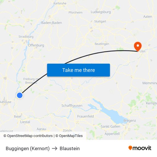 Buggingen (Kernort) to Blaustein map