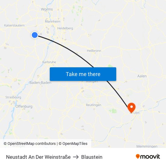 Neustadt An Der Weinstraße to Blaustein map