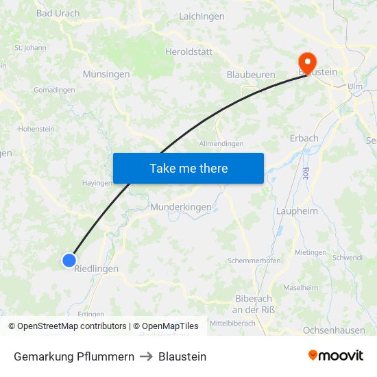 Gemarkung Pflummern to Blaustein map