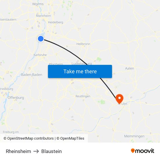 Rheinsheim to Blaustein map