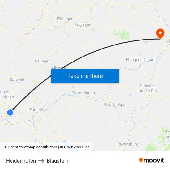 Heidenhofen to Blaustein map