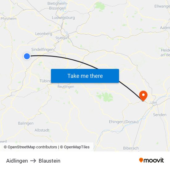 Aidlingen to Blaustein map