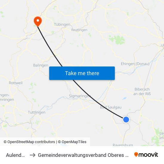 Aulendorf to Gemeindeverwaltungsverband Oberes Gäu map