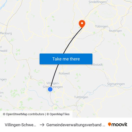 Villingen-Schwenningen to Gemeindeverwaltungsverband Oberes Gäu map