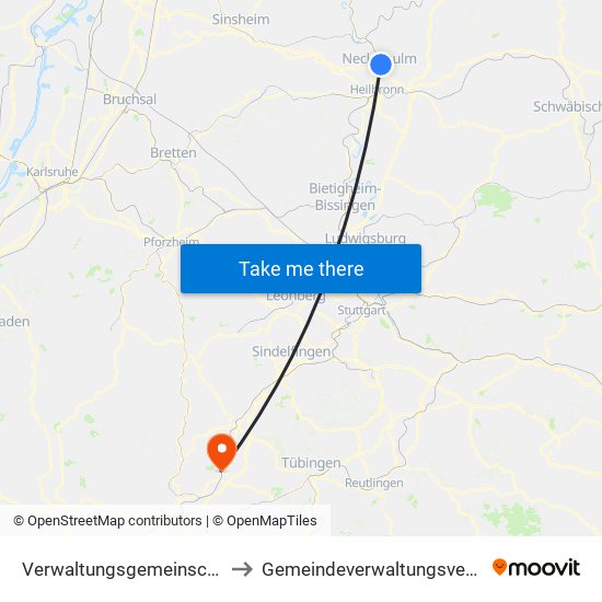 Verwaltungsgemeinschaft Neckarsulm to Gemeindeverwaltungsverband Oberes Gäu map