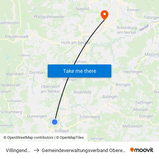 Villingendorf to Gemeindeverwaltungsverband Oberes Gäu map