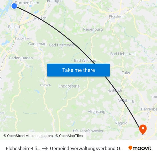 Elchesheim-Illingen to Gemeindeverwaltungsverband Oberes Gäu map