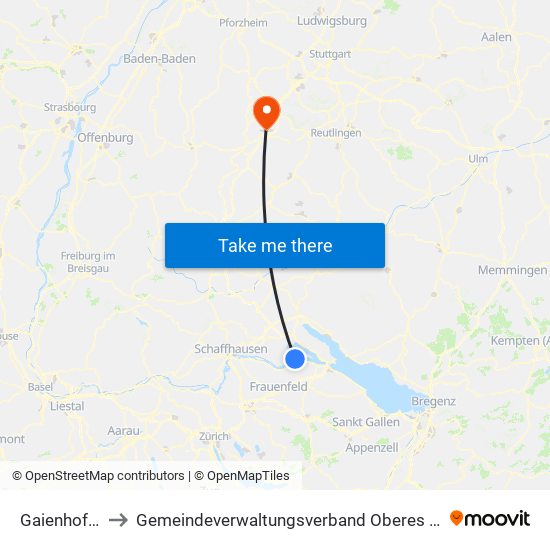 Gaienhofen to Gemeindeverwaltungsverband Oberes Gäu map