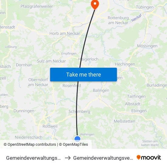 Gemeindeverwaltungsverband Heuberg to Gemeindeverwaltungsverband Oberes Gäu map