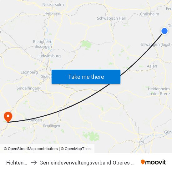 Fichtenau to Gemeindeverwaltungsverband Oberes Gäu map