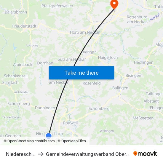 Niedereschach to Gemeindeverwaltungsverband Oberes Gäu map