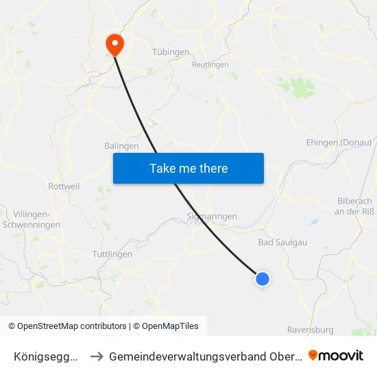 Königseggwald to Gemeindeverwaltungsverband Oberes Gäu map