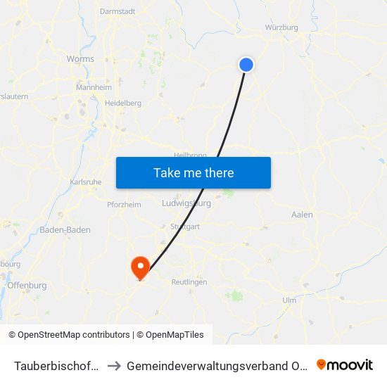 Tauberbischofsheim to Gemeindeverwaltungsverband Oberes Gäu map