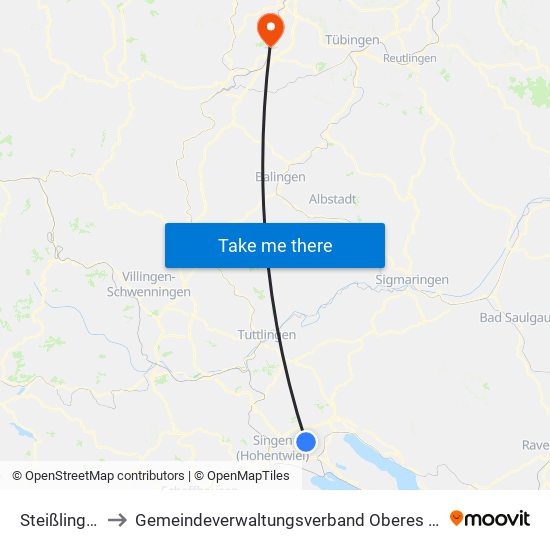 Steißlingen to Gemeindeverwaltungsverband Oberes Gäu map