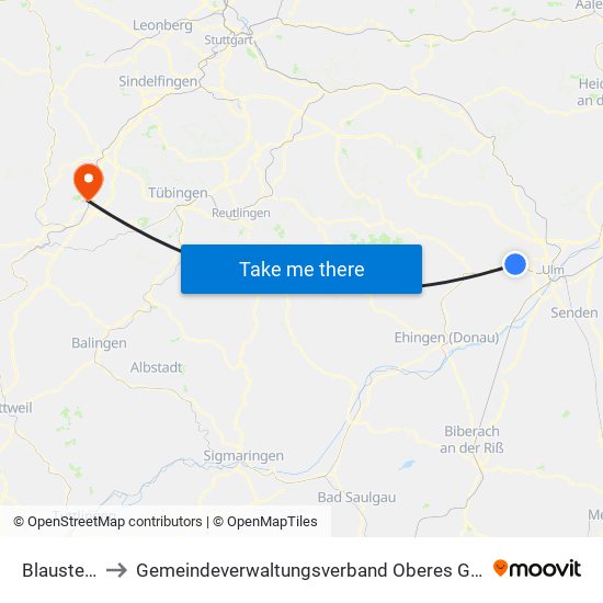 Blaustein to Gemeindeverwaltungsverband Oberes Gäu map