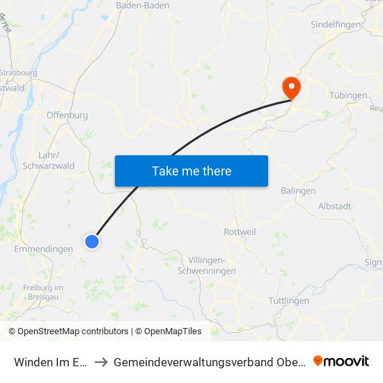 Winden Im Elztal to Gemeindeverwaltungsverband Oberes Gäu map