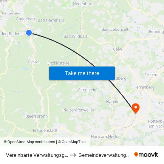 Vereinbarte Verwaltungsgemeinschaft Gernsbach to Gemeindeverwaltungsverband Oberes Gäu map