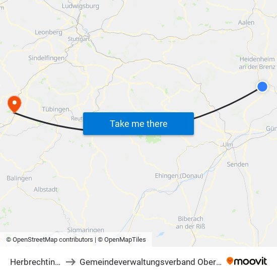 Herbrechtingen to Gemeindeverwaltungsverband Oberes Gäu map