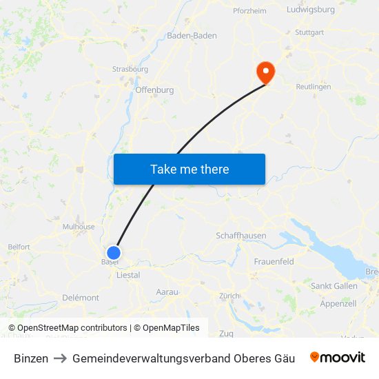 Binzen to Gemeindeverwaltungsverband Oberes Gäu map