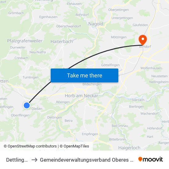 Dettlingen to Gemeindeverwaltungsverband Oberes Gäu map