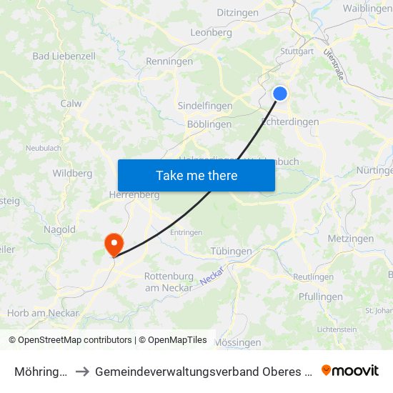Möhringen to Gemeindeverwaltungsverband Oberes Gäu map