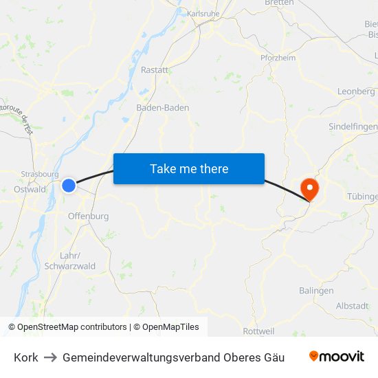 Kork to Gemeindeverwaltungsverband Oberes Gäu map