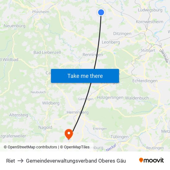 Riet to Gemeindeverwaltungsverband Oberes Gäu map