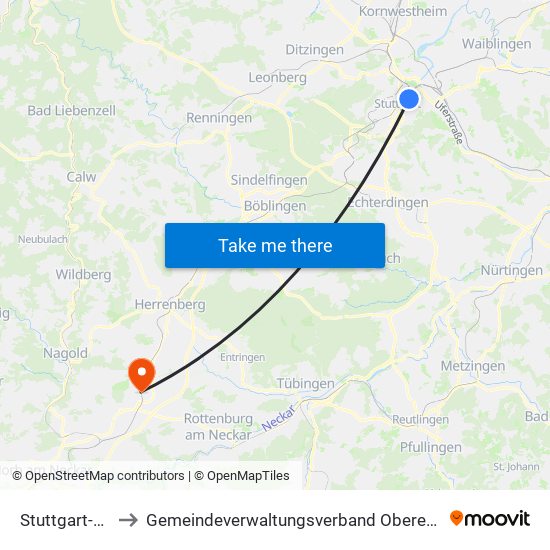 Stuttgart-Ost to Gemeindeverwaltungsverband Oberes Gäu map