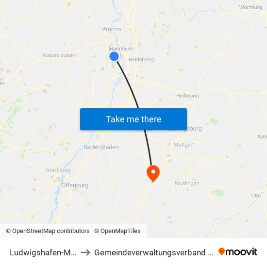 Ludwigshafen-Maudach to Gemeindeverwaltungsverband Oberes Gäu map