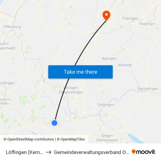 Löffingen (Kernstadt) to Gemeindeverwaltungsverband Oberes Gäu map