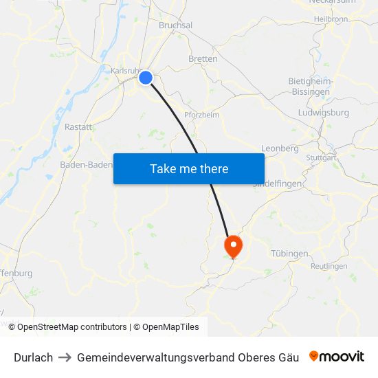Durlach to Gemeindeverwaltungsverband Oberes Gäu map