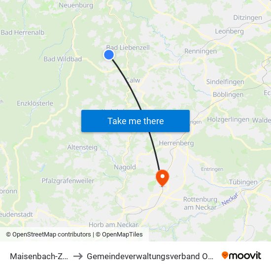 Maisenbach-Zainen to Gemeindeverwaltungsverband Oberes Gäu map