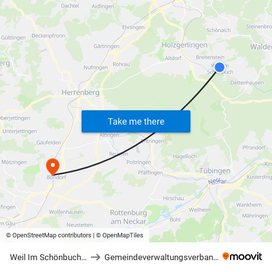 Weil Im Schönbuch (Kernort) to Gemeindeverwaltungsverband Oberes Gäu map