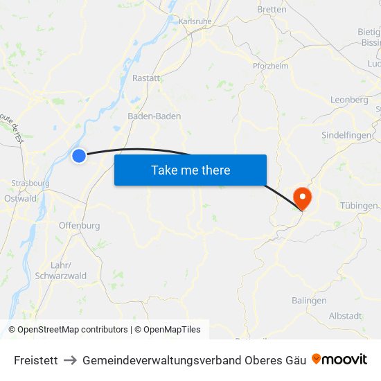 Freistett to Gemeindeverwaltungsverband Oberes Gäu map