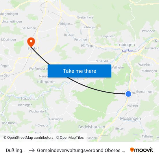 Dußlingen to Gemeindeverwaltungsverband Oberes Gäu map