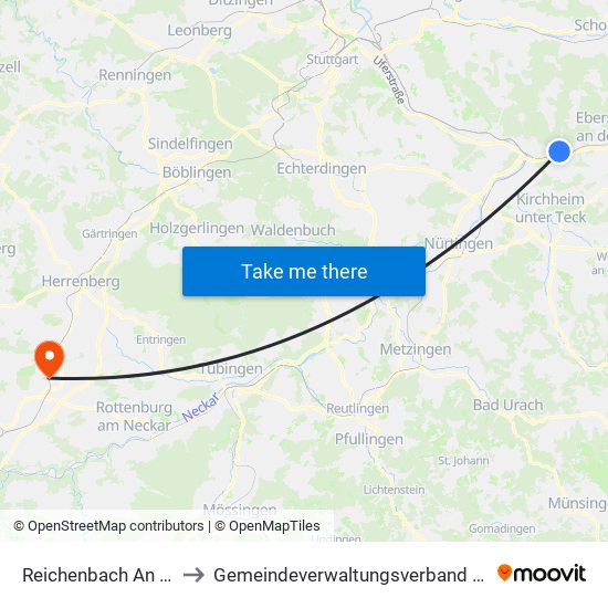 Reichenbach An Der Fils to Gemeindeverwaltungsverband Oberes Gäu map