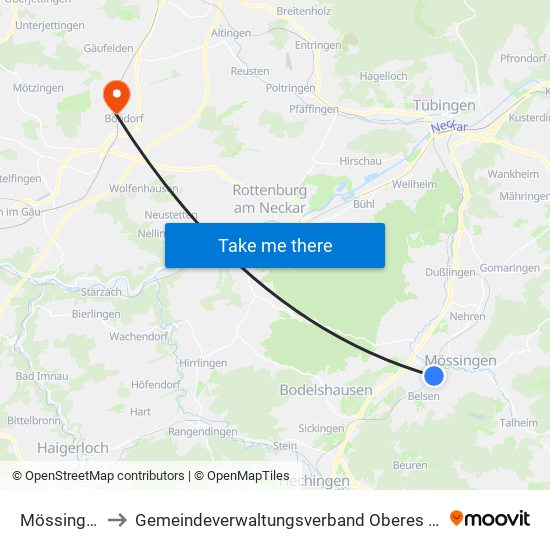 Mössingen to Gemeindeverwaltungsverband Oberes Gäu map